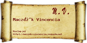 Maczák Vincencia névjegykártya